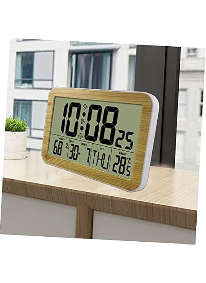 Generic - 1pc Wood Grain Digital Wall Clock Calendar Clock Abs Alarm Clock Digital Alarm Clock Desktop Alarm Clock Room Thermometer Hanging Clock Home Electronic Clock Electronic Alarm Clock - Image 1
