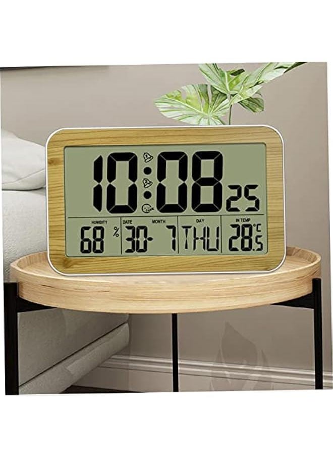 Generic - 1pc Wood Grain Digital Wall Clock Calendar Clock Abs Alarm Clock Digital Alarm Clock Desktop Alarm Clock Room Thermometer Hanging Clock Home Electronic Clock Electronic Alarm Clock - Image 1