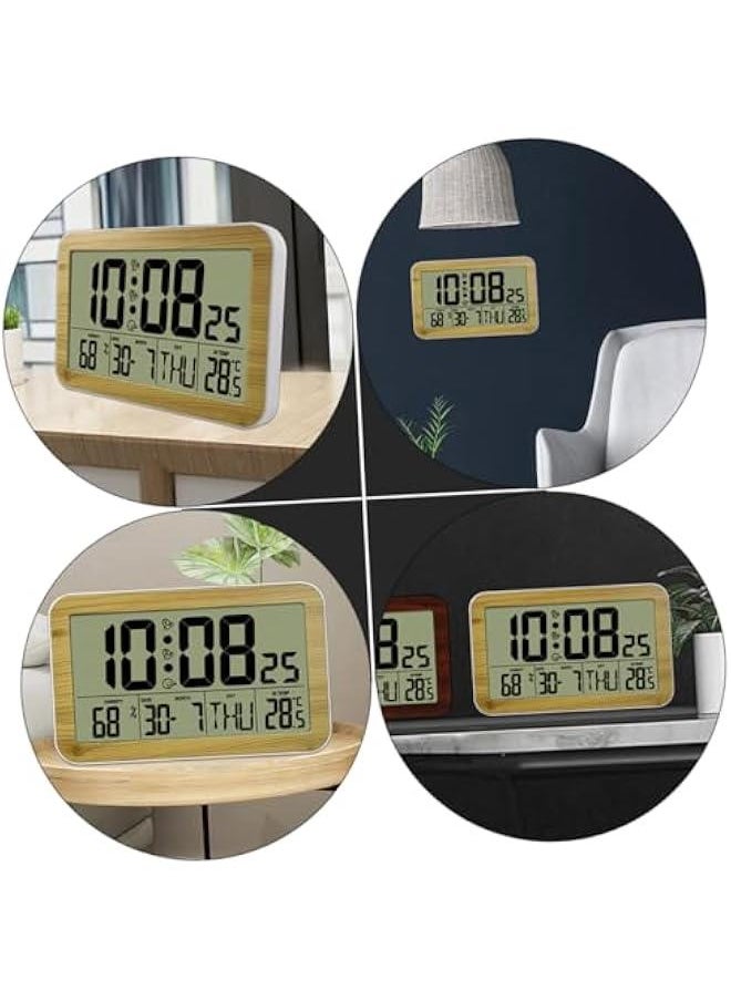 Generic - 1pc Wood Grain Digital Wall Clock Calendar Clock Abs Alarm Clock Digital Alarm Clock Desktop Alarm Clock Room Thermometer Hanging Clock Home Electronic Clock Electronic Alarm Clock - Image 1