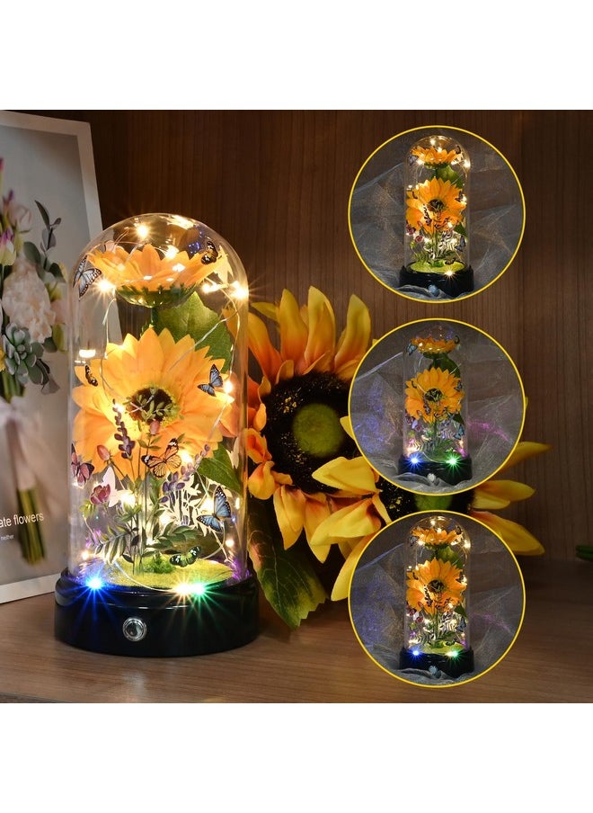 Techshare TECHSHARE Sunflower Gifts for Women,Yellow Artificial Sunflowers with LED Light in Glass Dome,Cute Sunflower for Christmas,Birthday, Mother's Day, Valentine's Day  - Image 3