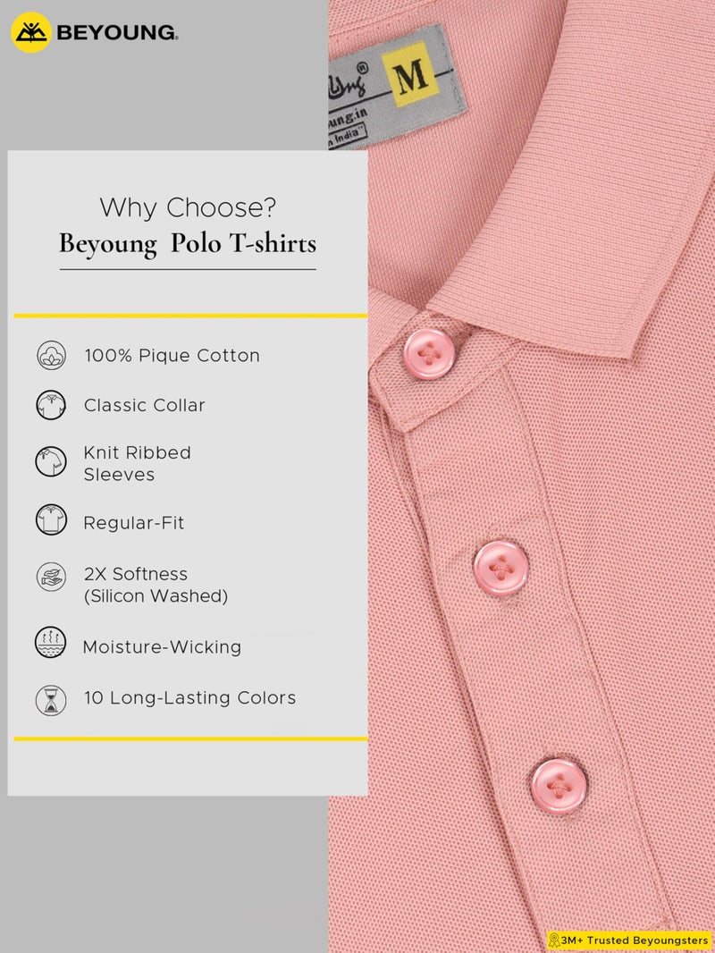 Beyoung Imported Poly Regular Fit Solid Polo Tshirt for Men - Rose Pink | Collar Tshirt | Half Sleeves | Solid Casual T-Shirt - Image 5