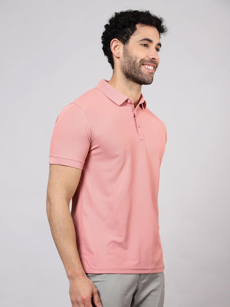 Beyoung Imported Poly Regular Fit Solid Polo Tshirt for Men - Rose Pink | Collar Tshirt | Half Sleeves | Solid Casual T-Shirt - Image 3