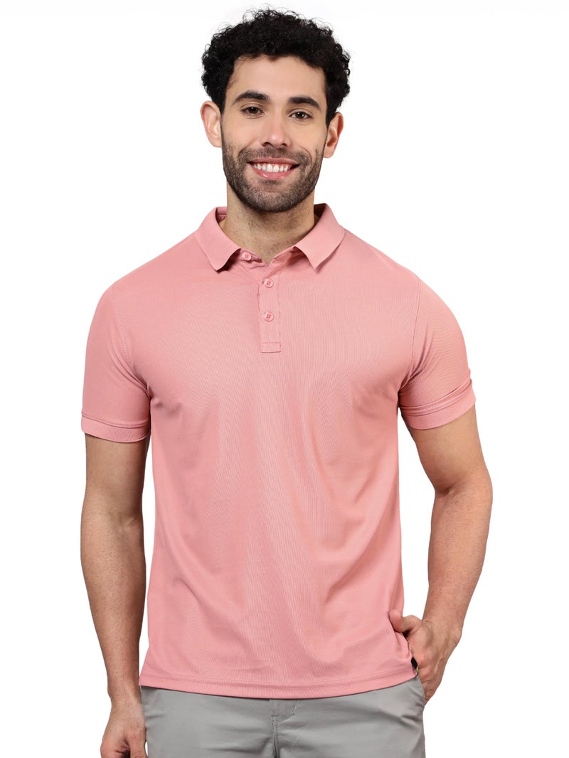 Beyoung Imported Poly Regular Fit Solid Polo Tshirt for Men - Rose Pink | Collar Tshirt | Half Sleeves | Solid Casual T-Shirt - Image 1