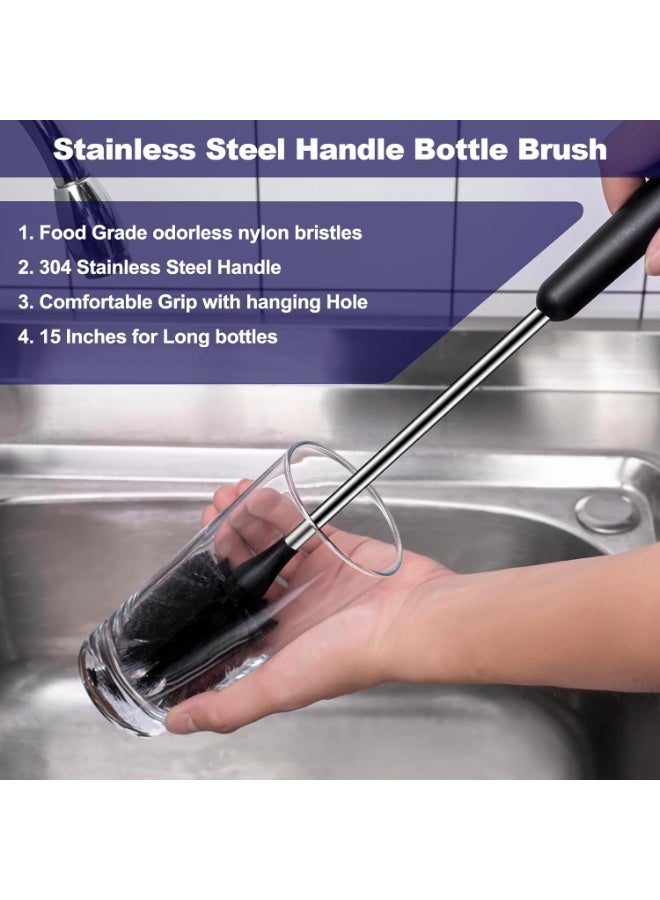 HOMESTAR 2 PCS Water Bottle Brush, Stainless Steel Long-Handled Baby Bottle Frosted Cleaning Brush, Suitable For Sports Water Bottles, Cups, Tableware, Coffee Cups, Glassware, Glass Cups, Wine Decanters, 38.5 cm - Image 5