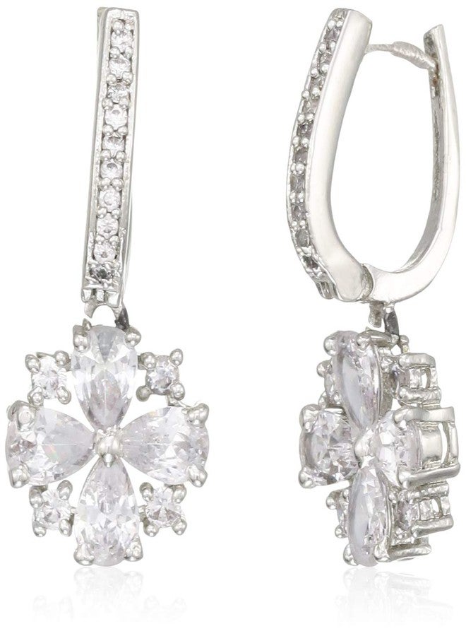 Estele Rhodium Plated American Diamond Flower Earrings for Women - Image 1