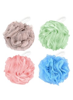Fu Store Bath Sponges Shower Loofahs 70G Mesh Balls Sponge 4 Solid Colors For Body Wash Bathroom Men Women 4 Pack Scrubber Cleaning Loofah Bathing Accessories  - Image 1