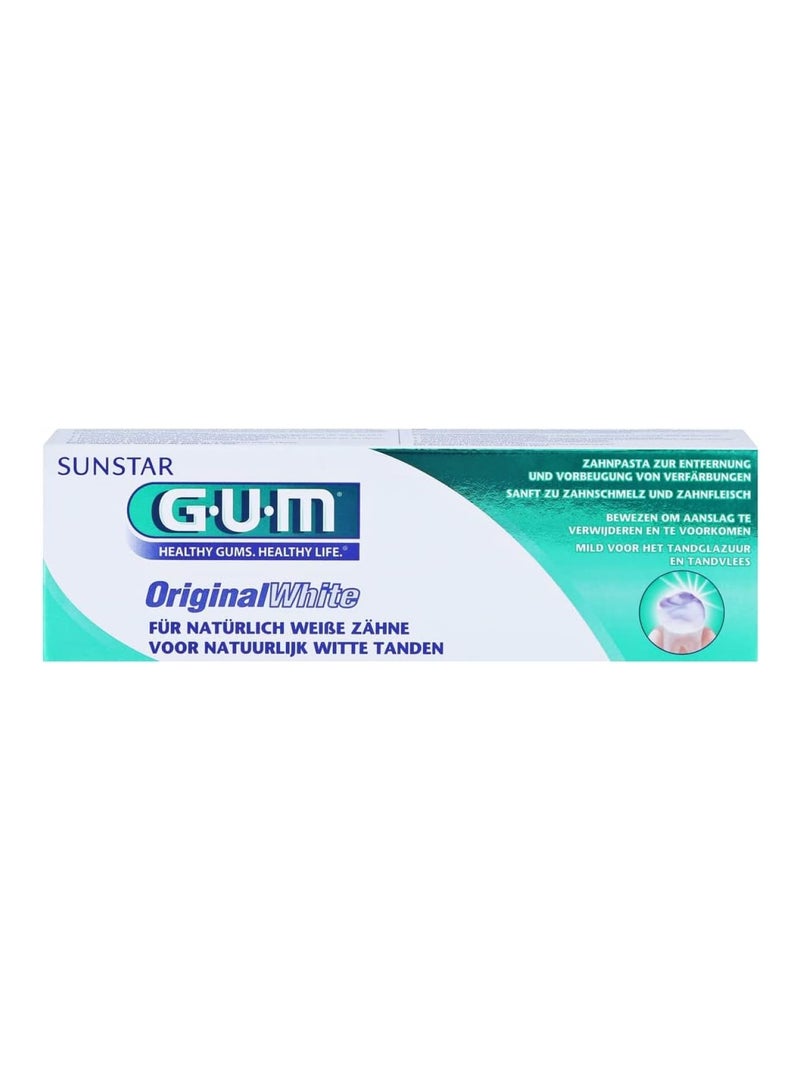 Gum معجون أسنان جام أوريجينال وايت - تخفيف حساسية الأسنان - إزالة البلاك - مضاد للبكتيريا - يقضي على رائحة الفم الكريهة - يعيد البياض الطبيعي للأسنان - لطيف على اللثة - يمنع تكون البقع الجديدة - 75 مل - Image 2