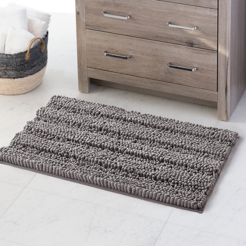 KGORGE Non Slip Bathroom Rugs Luxury Chenille Dry Fast Plush Super Soft Plush Chenille Washable Small Bath Mats for Kitchen Living Room Bedroom Entryway Light Grey 20 W x 32 L 1 Piece