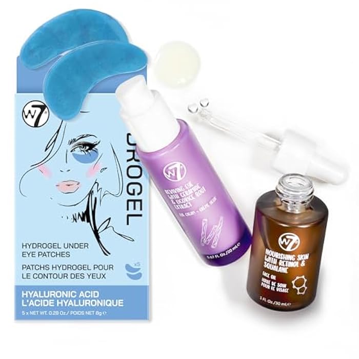 W7 Hydrate & Revive Set – Skincare Trio for Intense Hydration, Nourishment & Radiance – Includes Under Eye Gel Patches (5 Pairs), Non-Greasy Face Oil & Revitalizing Eye Cream - Image 1