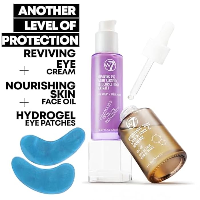 W7 Hydrate & Revive Set – Skincare Trio for Intense Hydration, Nourishment & Radiance – Includes Under Eye Gel Patches (5 Pairs), Non-Greasy Face Oil & Revitalizing Eye Cream - Image 2