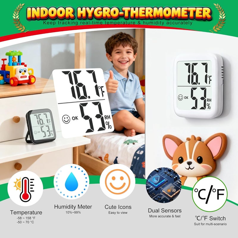 Antonki 2 Pack Room Thermometer for Home, Hygrometer Indoor Humidity Meter Gauge, Digital Temperature and Humidity Monitor Sensor for House, Terrarium, Incubator, Greenhouse - Battery Included - Image 3