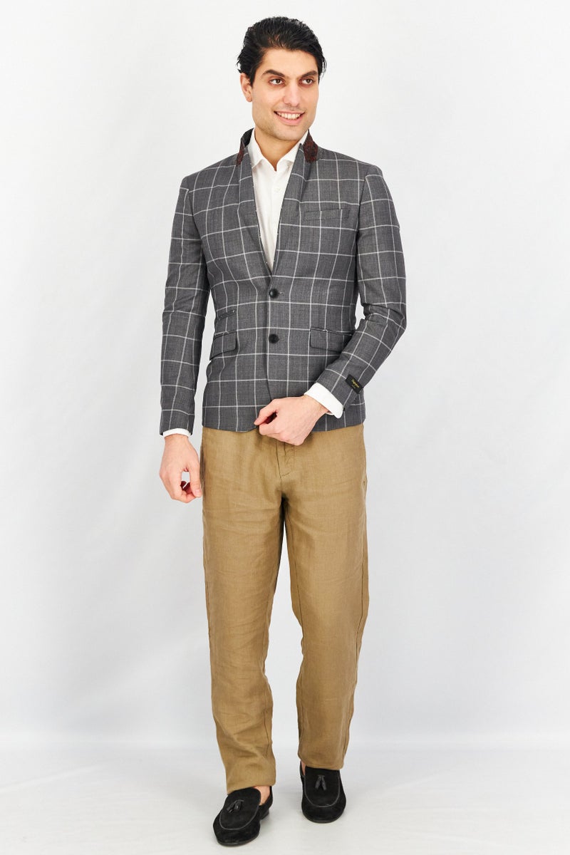 SELECTED Men Slim Fit Grid Formal Blazer, Grey - Image 3