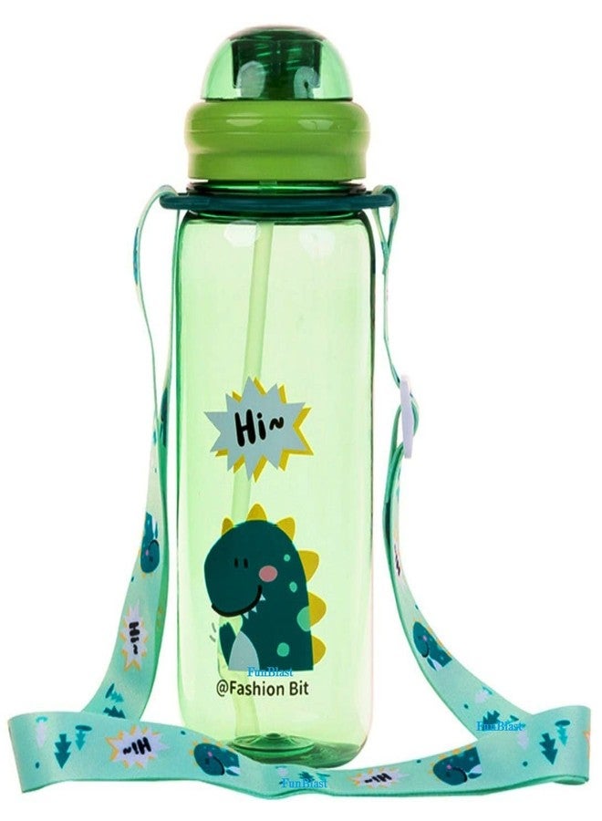 Funeiko Cute Water Bottle for Kids – Cartoon Animal Design Sipper Bottle with Straw & Adjustable Strap Stylish Water Bottle with Sipper, School Water Bottle for Kids – 520 ML (Dino) - Image 1