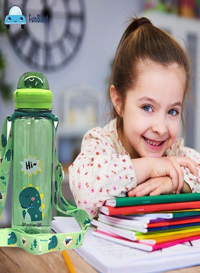Funeiko Cute Water Bottle for Kids – Cartoon Animal Design Sipper Bottle with Straw & Adjustable Strap Stylish Water Bottle with Sipper, School Water Bottle for Kids – 520 ML (Dino) - Image 4