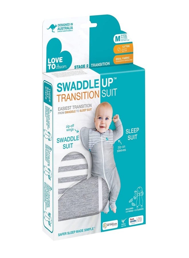 LOVE TO dream بدلة الانتقال Love to Dream Swaddle UP، رمادي، متوسط، 13-19 رطل، أجنحة قابلة للفك ببراءة اختراع وأكمام فريدة لتهدئة النفس، الانتقال بأمان من الوضع الملتف إلى الوضع الحر قبل التقلب. - Image 5