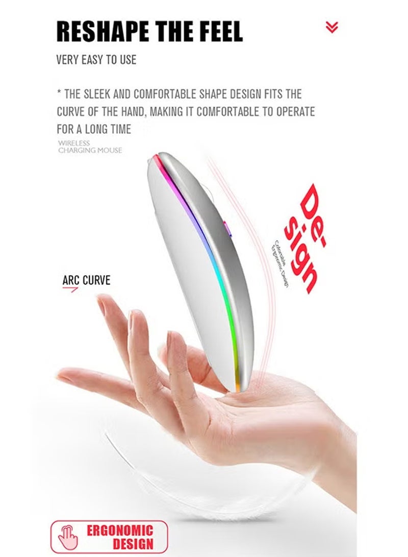 X-level Wireless Bluetooth Mouse, Bluetooth 5.1 + USB, 2.4GHz Rechargeable Silent Bluetooth Wireless Mouse, Computer Mice with USB Receiver， LED Lights Silent Slim for Laptop/iPad/Tablet/Apple/Computer/Mac (White) - Image 4