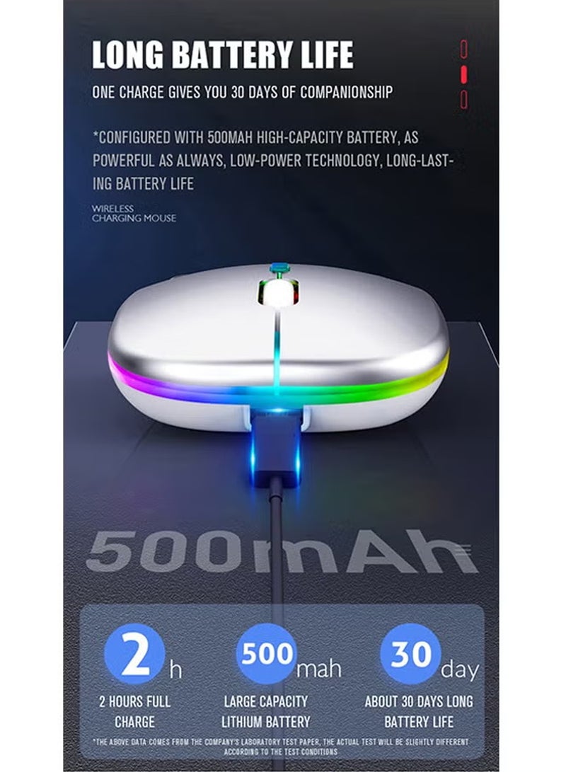 X-level Wireless Bluetooth Mouse, Bluetooth 5.1 + USB, 2.4GHz Rechargeable Silent Bluetooth Wireless Mouse, Computer Mice with USB Receiver， LED Lights Silent Slim for Laptop/iPad/Tablet/Apple/Computer/Mac (White) - Image 3