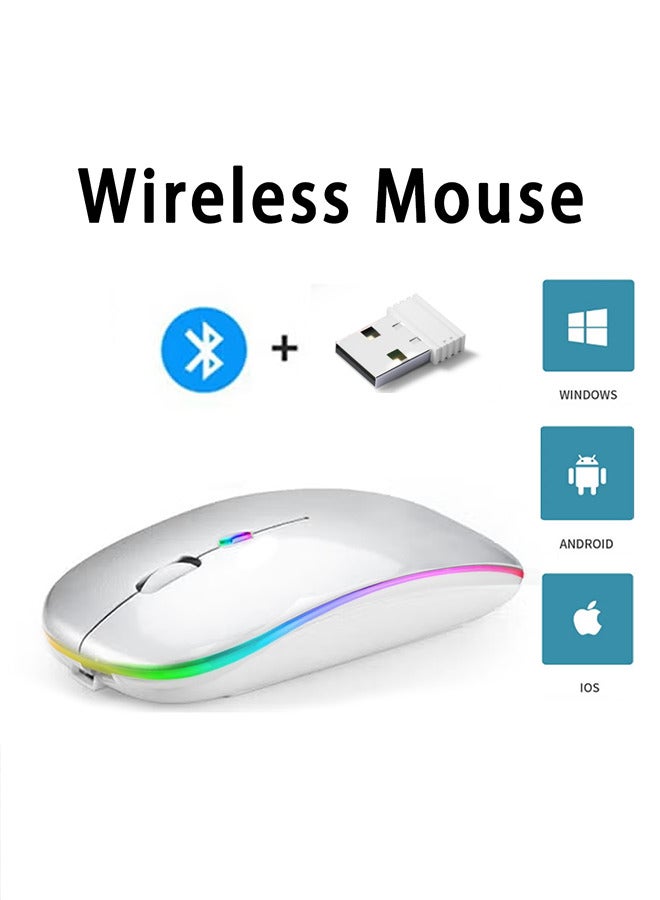 X-level Wireless Bluetooth Mouse, Bluetooth 5.1 + USB, 2.4GHz Rechargeable Silent Bluetooth Wireless Mouse, Computer Mice with USB Receiver， LED Lights Silent Slim for Laptop/iPad/Tablet/Apple/Computer/Mac (White) - Image 1