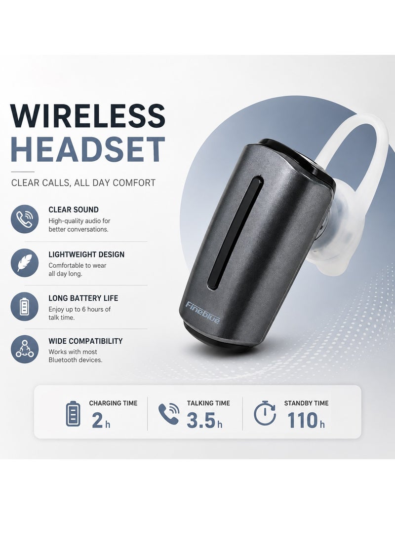 Fineblue J132 Pro Bluetooth Wireless Headset V5.4 Mono Earphone with HD Microphone, Hands Free Calling, Multipoint Pairing, Noise Reduction, Lightweight In Ear Earpiece, 10m Range, Compatible with Android iOS Smartphones for Daily Use Black USB - Image 4