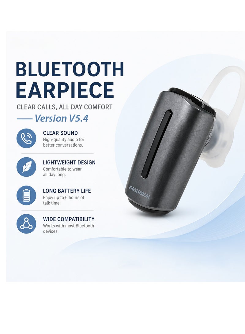 Fineblue J132 Pro Bluetooth Wireless Headset V5.4 Mono Earphone with HD Microphone, Hands Free Calling, Multipoint Pairing, Noise Reduction, Lightweight In Ear Earpiece, 10m Range, Compatible with Android iOS Smartphones for Daily Use Black USB - Image 3