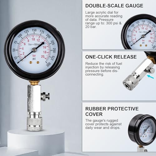 Clatoon 8pcs Petrol Engine Cylinder Compression Tester Kit, Small Engine Compression Tester Automotive Tool Gauge 0-300PSI for Testing Car Motorcycle Outboard Motor Snowmobile Chainsaw - Image 2