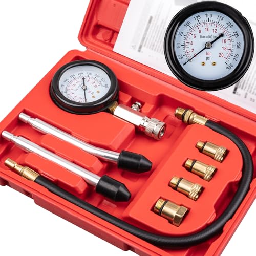 Clatoon 8pcs Petrol Engine Cylinder Compression Tester Kit, Small Engine Compression Tester Automotive Tool Gauge 0-300PSI for Testing Car Motorcycle Outboard Motor Snowmobile Chainsaw - Image 1