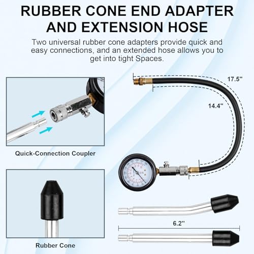 Clatoon 8pcs Petrol Engine Cylinder Compression Tester Kit, Small Engine Compression Tester Automotive Tool Gauge 0-300PSI for Testing Car Motorcycle Outboard Motor Snowmobile Chainsaw - Image 4
