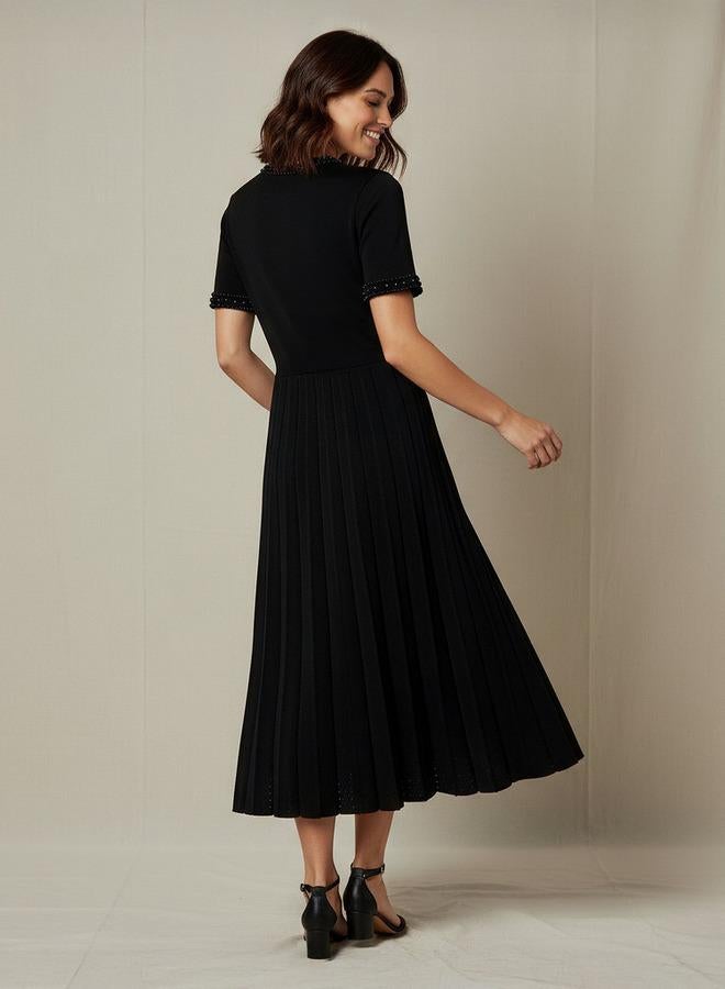 2Xtremz Pleated Midi Dress with Pearl Embellishment - Image 3