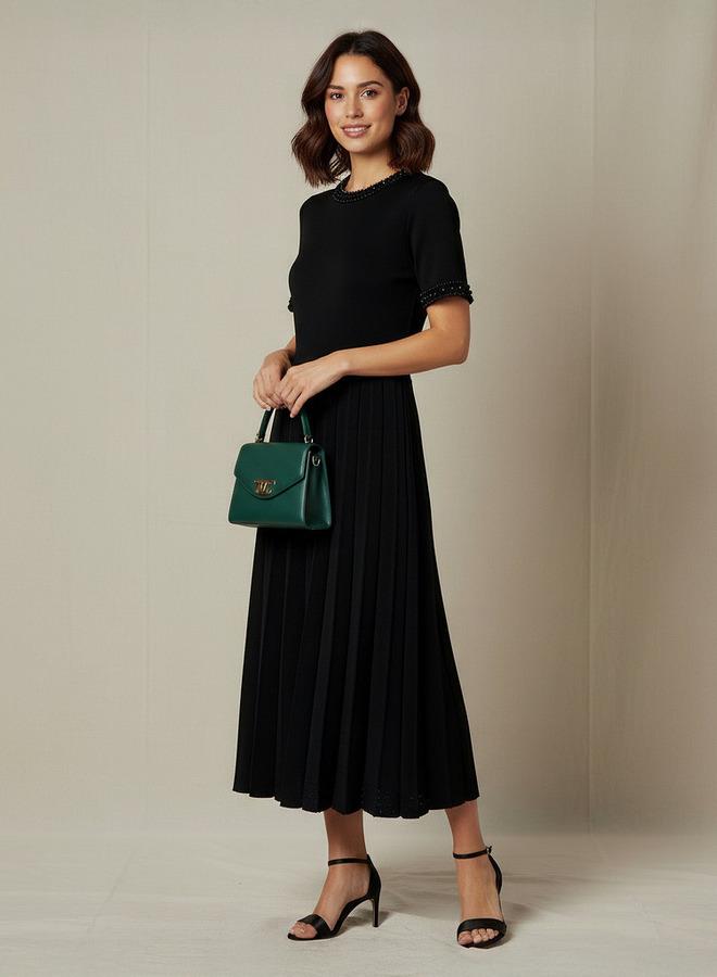 2Xtremz Pleated Midi Dress with Pearl Embellishment - Image 2