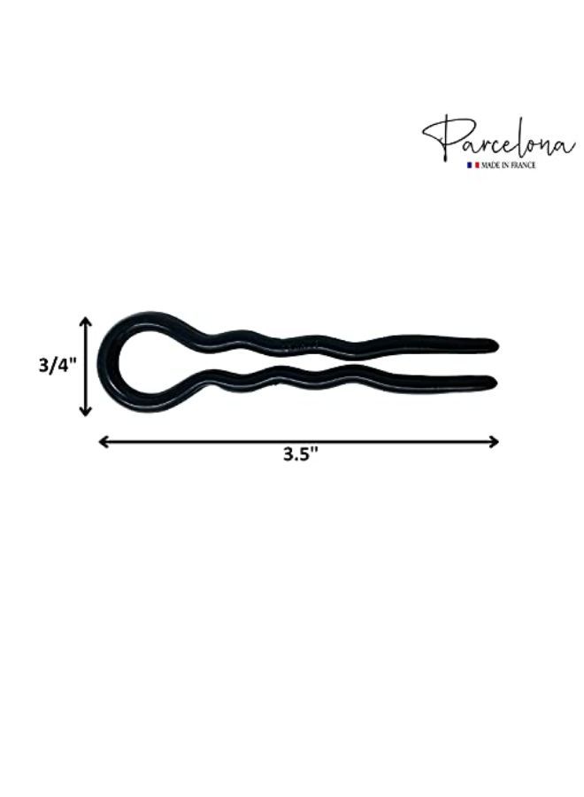 Parcelona French Sleek 3.5 Inch Large Set Of 2 Wavy Crink U Shaped Black Chignon Hair Pin - Image 3
