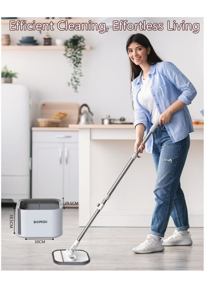 BOMIDI Spin Mop Bucket Set, 360 Degree Foldable Spinning Mop with Self Separation Dirty and Clean Water System, Easy Wring Floor Mop with Detachable Mop Heads for Floor Cleaning on Home Kitchen M20-Grey  - Image 3
