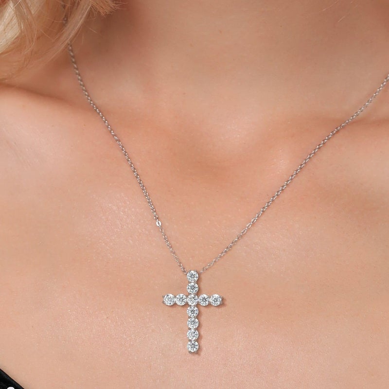 Gem Stone King Moissanite Cross Necklace | 925 Sterling Silver | 1.76 Cttw | 1 Inch | Jesus Christian Religious Crucifix Jewelry Pendant Necklace for Women | with 18 Inch Silver Chain - Image 4