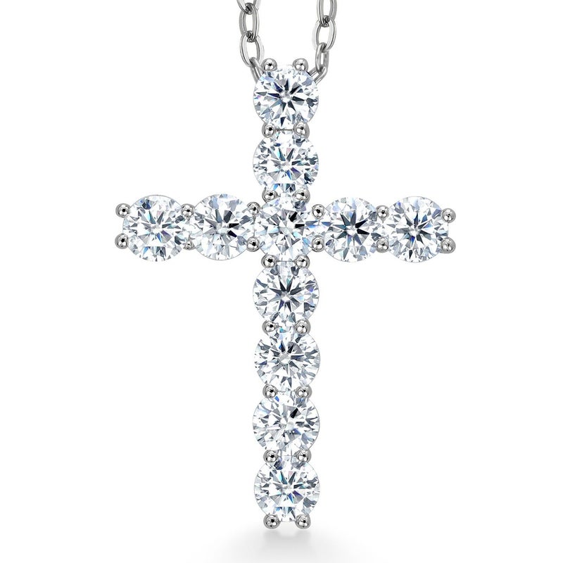Gem Stone King Moissanite Cross Necklace | 925 Sterling Silver | 1.76 Cttw | 1 Inch | Jesus Christian Religious Crucifix Jewelry Pendant Necklace for Women | with 18 Inch Silver Chain - Image 1
