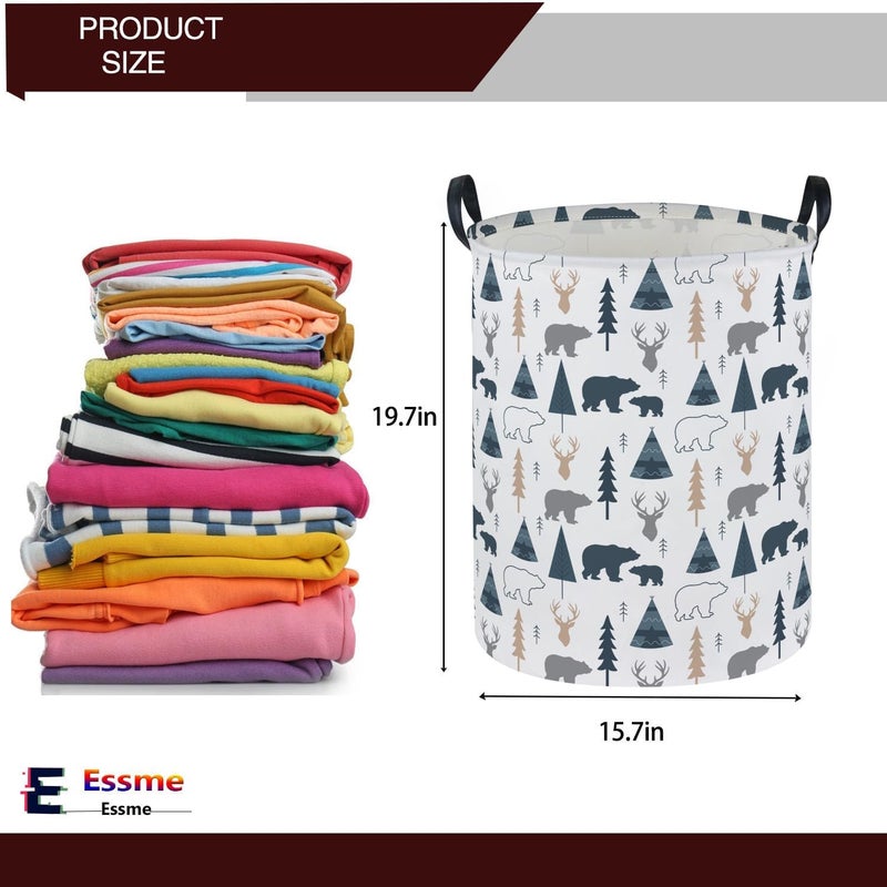 ESSME Kids Laundry Basket,Bear Hamper Collapsible Canvas Waterproof Storage Bin forBoys, Woodland Hamper,Gift Baskets(Bear) - Image 2