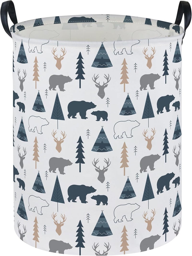 ESSME Kids Laundry Basket,Bear Hamper Collapsible Canvas Waterproof Storage Bin forBoys, Woodland Hamper,Gift Baskets(Bear) - Image 1