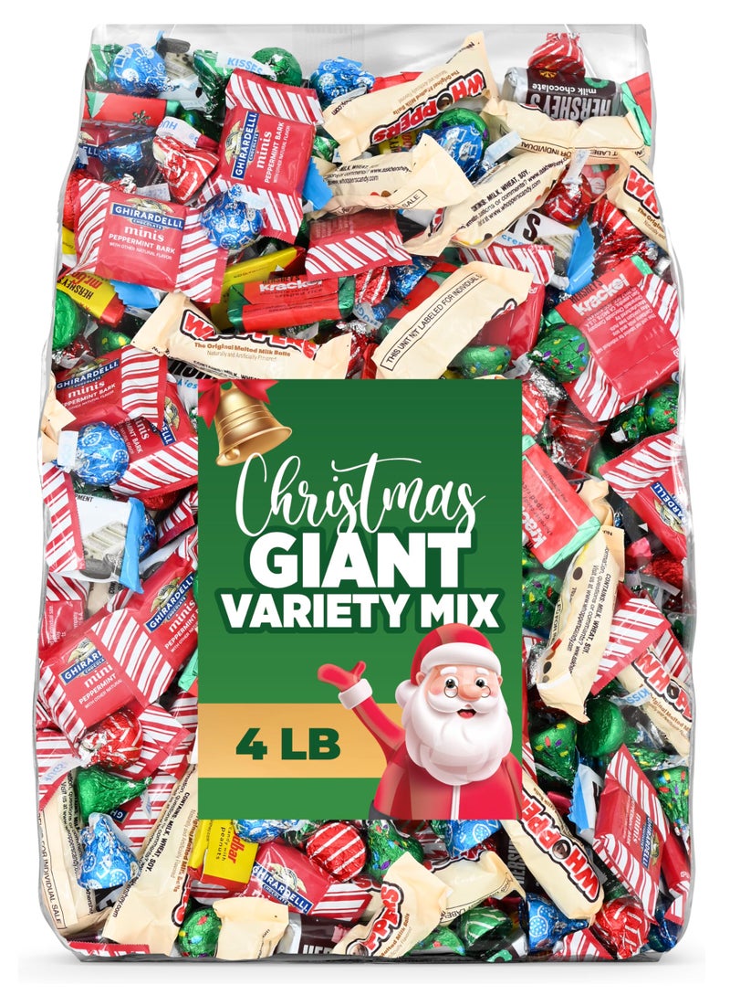 خلطة حلوى الشوكولاتة لعيد الميلاد كيس كبير 4LB - شوكولاتة عيد الميلاد المغلفة بشكل فردي - ألوان عيد الميلاد الاحتفالية - حلوى لتعبئة الجوارب، هدايا حفلات العطلات، أكياس الهدايا وأطباق الحلوى