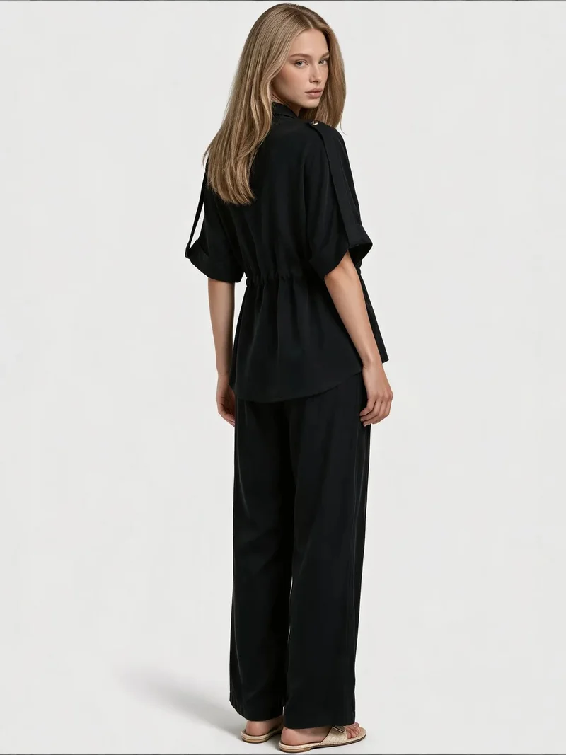 Jennyfer Black Cotton Viscose Two-Piece Coord for Women | Best Price UAE