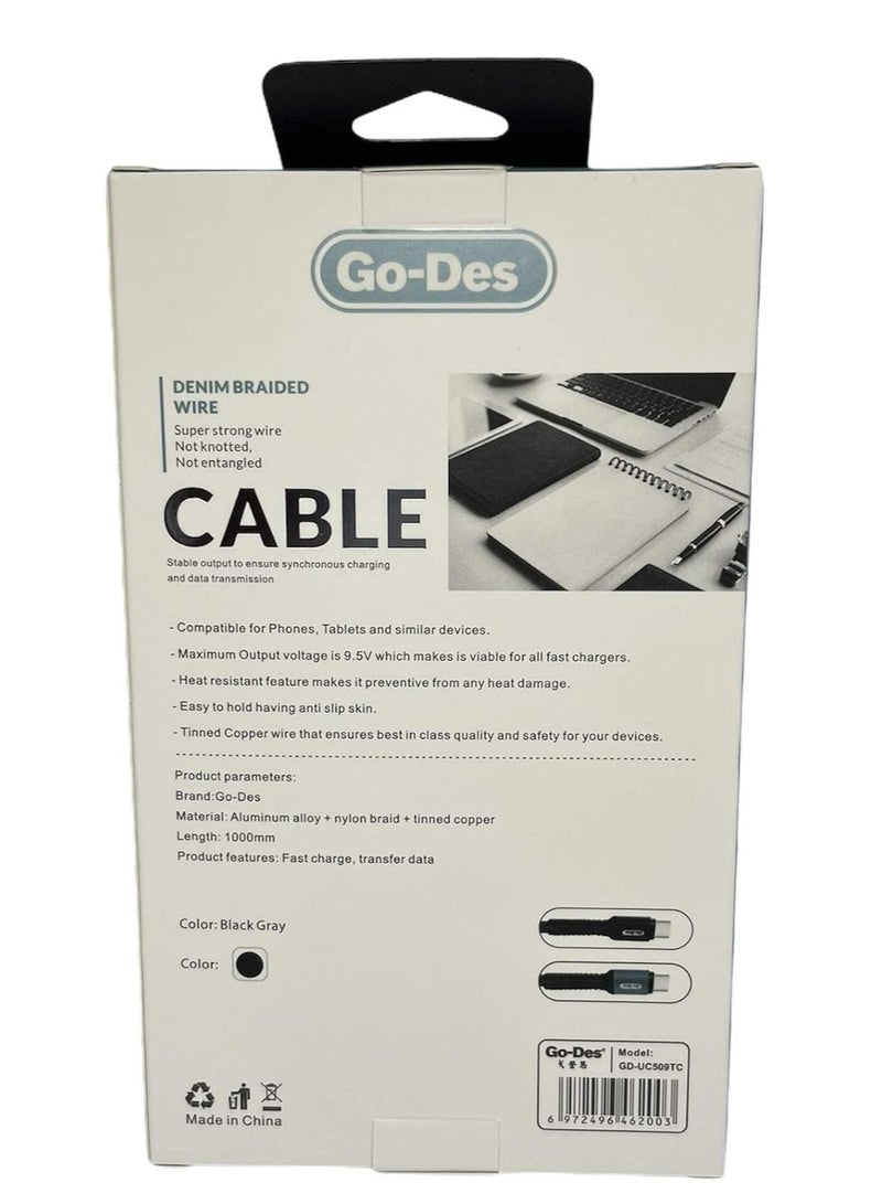 Go-Des Micro USB Superfast Charging Data cable & Upto 480 Mbps Transfer Speed With 3A Output Nylon Braided Compatible All Major Brands - Image 2