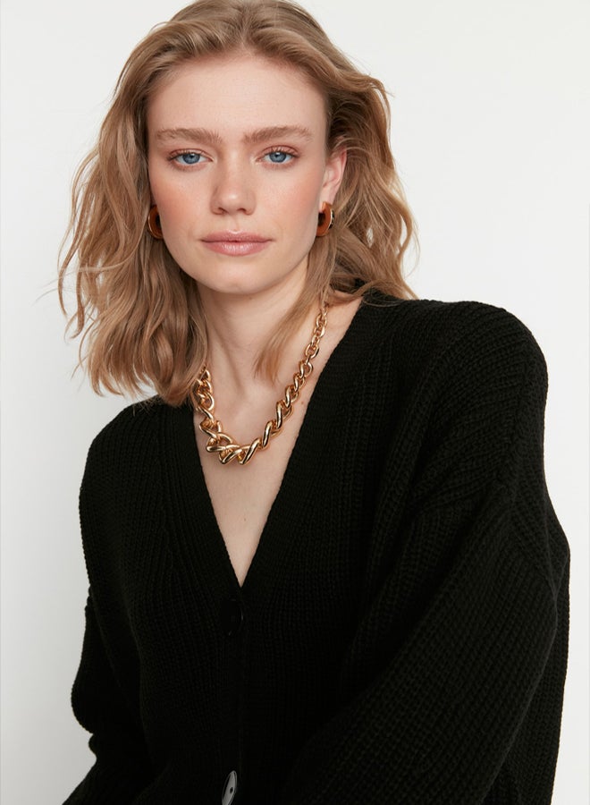 trendyol Black Wide Fit V Neck Knitwear Cardigan - Image 3