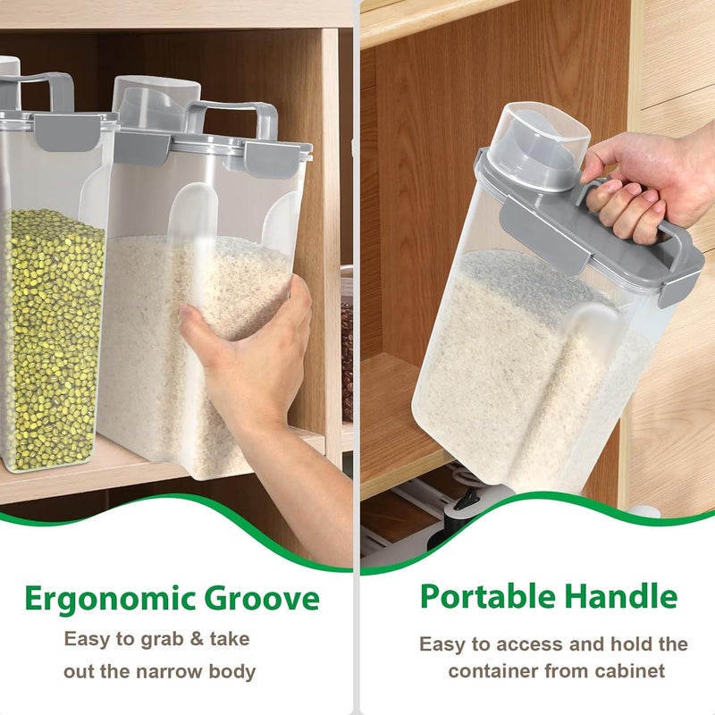 TBMax Rice Container 2 Pack, Airtight Cereal Container Oatmeal Storage with Easy-pouring Spout & Handy Cup for Flour Grain Beans, Pet Dog Cat Bird Food Storage Dispenser-Light Grey - Image 5