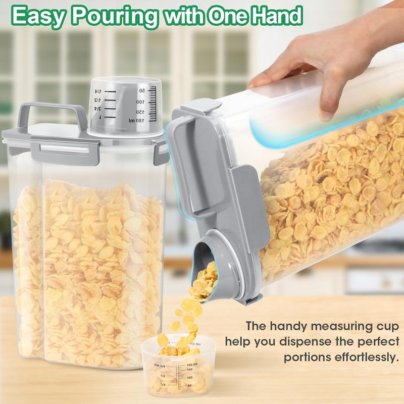 TBMax Rice Container 2 Pack, Airtight Cereal Container Oatmeal Storage with Easy-pouring Spout & Handy Cup for Flour Grain Beans, Pet Dog Cat Bird Food Storage Dispenser-Light Grey - Image 3
