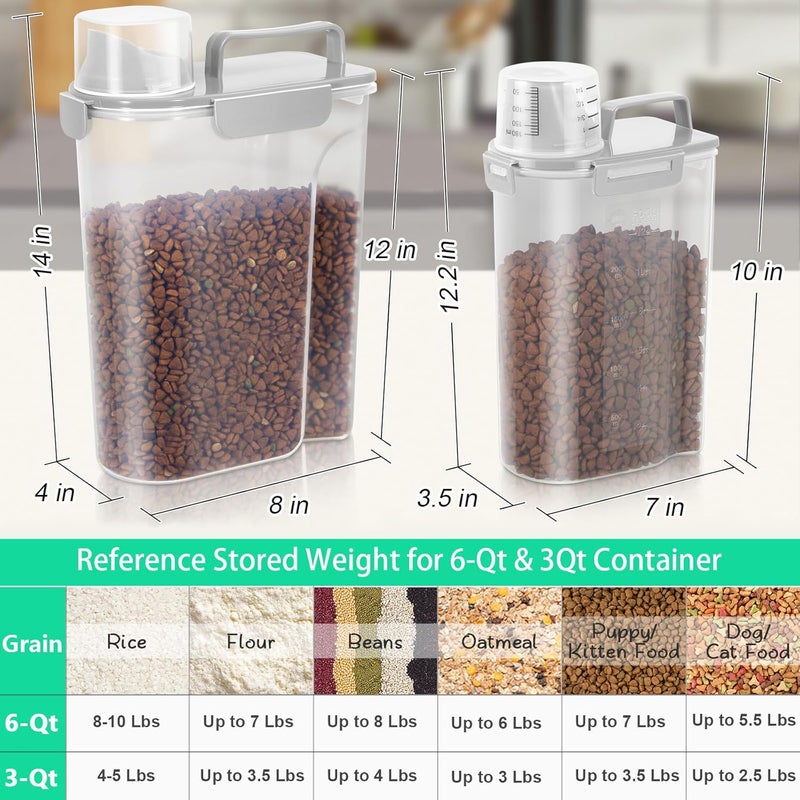 TBMax Rice Container 2 Pack, Airtight Cereal Container Oatmeal Storage with Easy-pouring Spout & Handy Cup for Flour Grain Beans, Pet Dog Cat Bird Food Storage Dispenser-Light Grey - Image 2