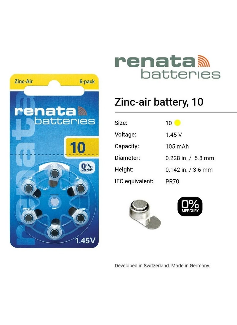 Renata - 60-Pieces Renata (Size 10) Hearing Aid 1.45V Zinc-Air 0% Mercury Batteries - Image 1