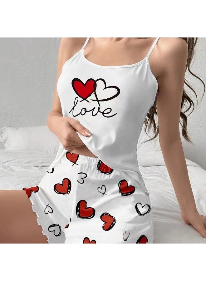 ShebSheb Women's Cami Pajama Sets 2 Piece Cute Print Cami Shorts Set Soft Sleepwear - Image 1