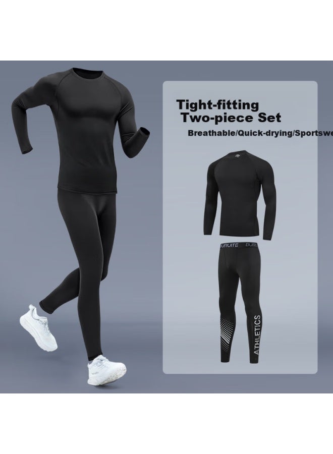 Buruite Fitness Clothing, Men's Sports Set, Running Tight-fitting Shirt, Training Compression High-elasticity Quick-dry Shirt, Warm Underwear, Base Layer For Autum - Image 1