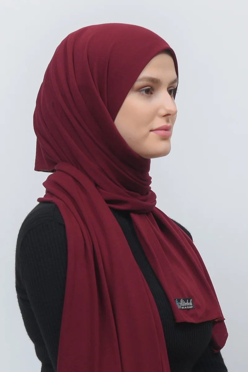 التوبة Hijab Combed Cotton Shawl Plain-Dark Claret Red