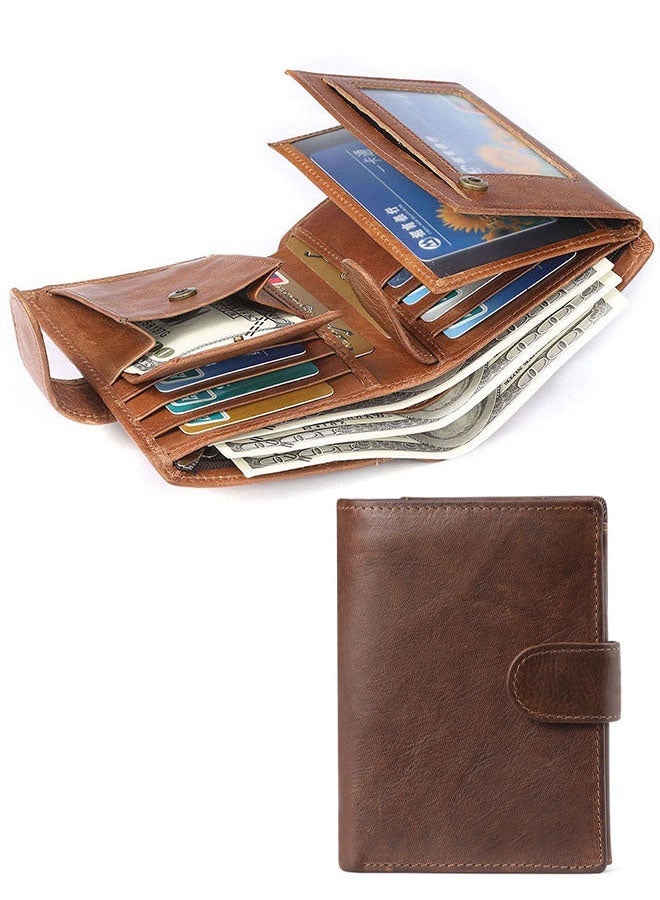 PLUSOX Genuine Leather Men Wallet Retro Cowhide Coin Purse Business Casual Card Holder Brown​ - Image 1