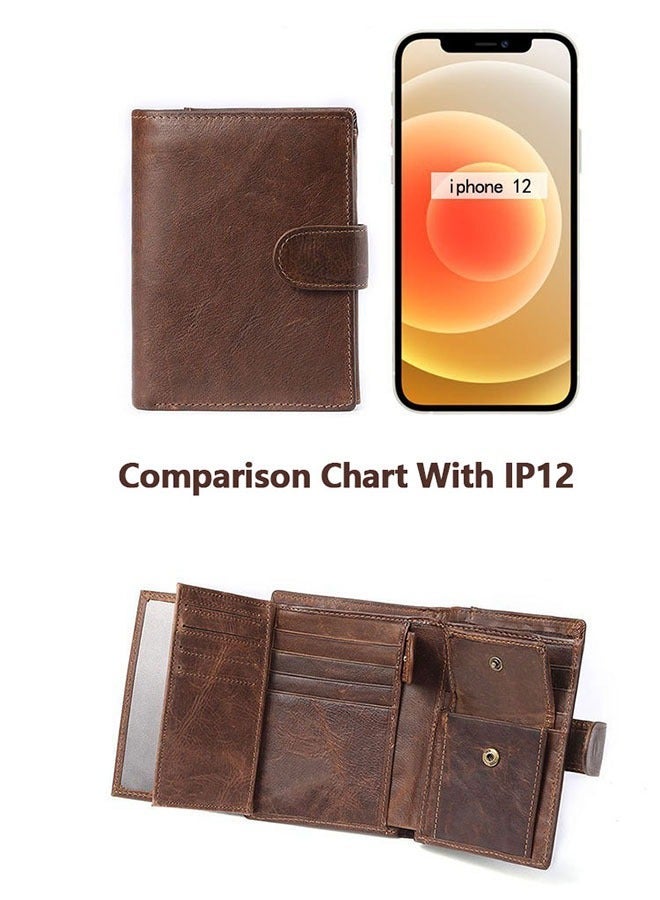 PLUSOX Genuine Leather Men Wallet Retro Cowhide Coin Purse Business Casual Card Holder Brown​ - Image 3