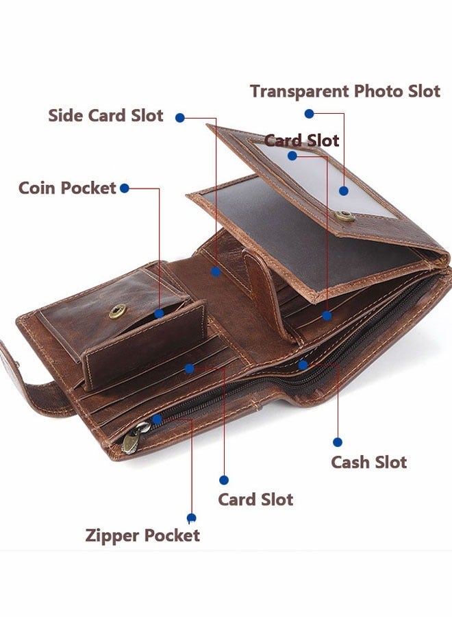 PLUSOX Genuine Leather Men Wallet Retro Cowhide Coin Purse Business Casual Card Holder Brown​ - Image 2