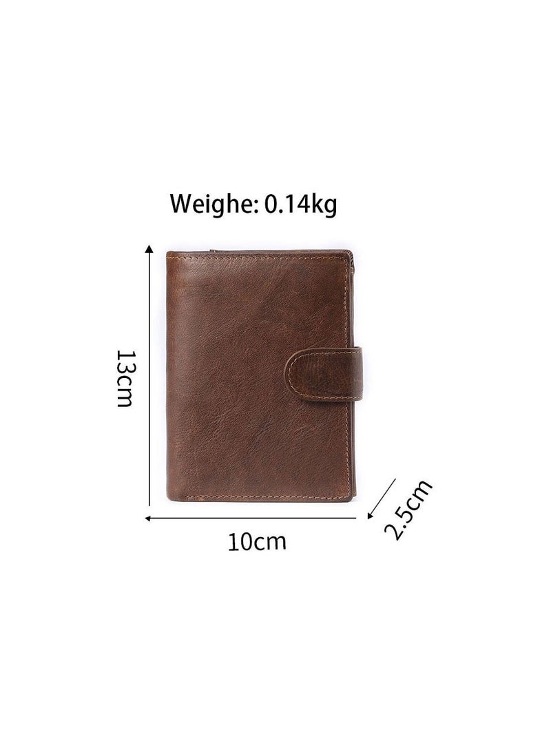 PLUSOX Genuine Leather Men Wallet Retro Cowhide Coin Purse Business Casual Card Holder Brown​ - Image 4